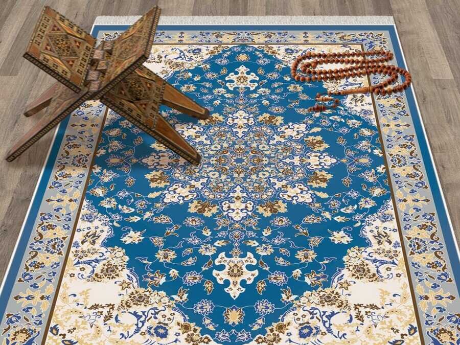 Hyacinth Velvet Prayer Rug Blue - Thumbnail