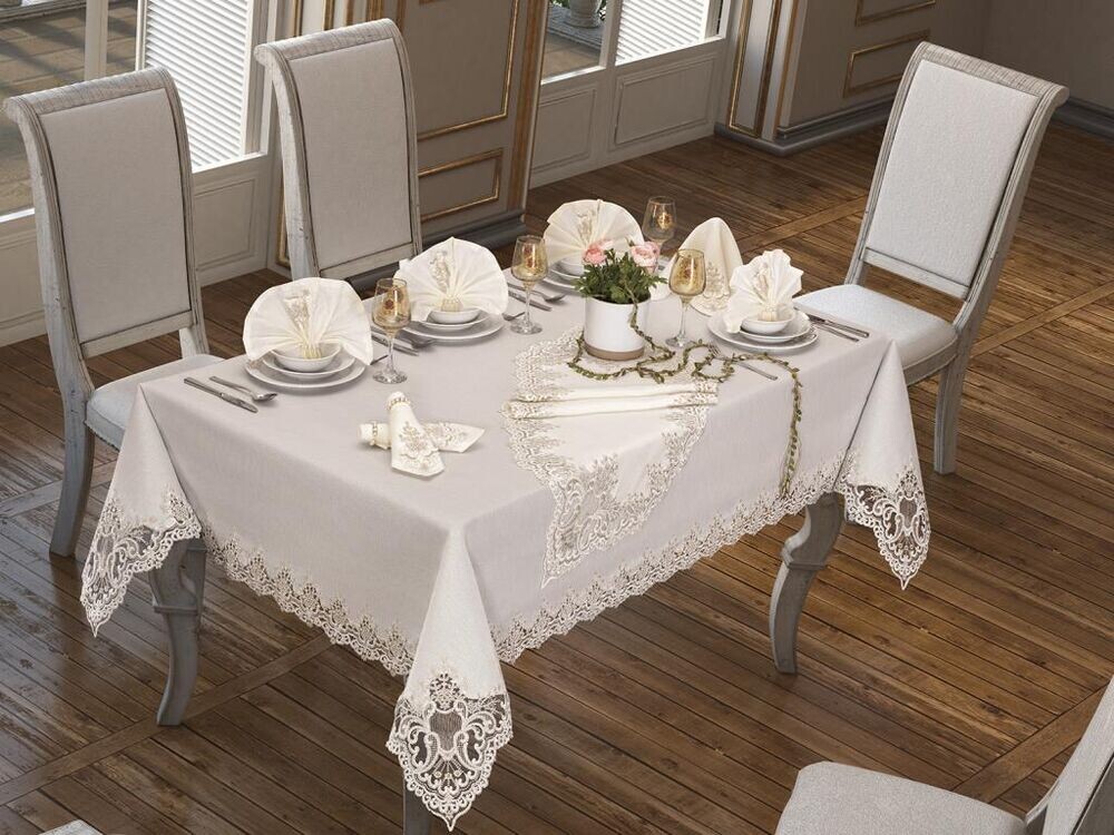 Hyacinth Tablecloth 160x260 Cm 26 Pieces Cream - Thumbnail