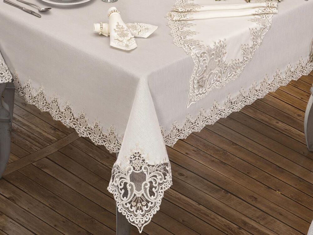 Hyacinth Tablecloth 160x260 Cm 26 Pieces Cream - Thumbnail