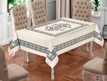 Çeyiz Diyarı - Suna Rectangle Printed Table Cloth Cream Anthracite Çeyiz Diyarı - Suna Rectangle Printed Table Cloth Cream Anthracite