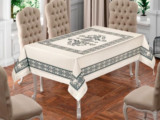 Suna Rectangle Printed Table Cloth Cream Anthracite