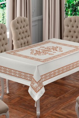 Suna Rectangle Printed Table Cloth Cream Cappucino - Thumbnail