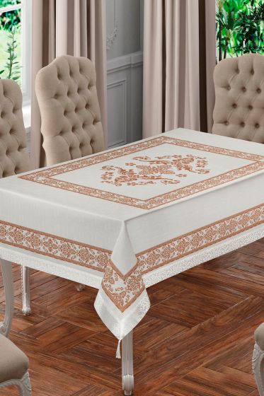 Suna Rectangle Printed Table Cloth Cream Cappucino