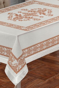 Suna Rectangle Printed Table Cloth Cream Cappucino - Thumbnail