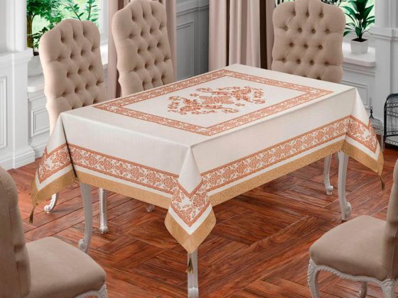 Suna Rectangle Printed Table Cloth Cream Gold