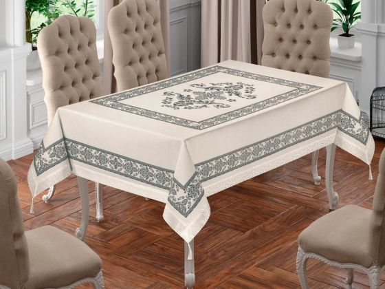 Suna Rectangle Printed Table Cloth Cream Gray