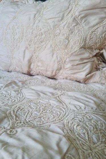 Sure Chenille Bedspread Set, Coverlet 260x260 with Pillowcase, Jacquard Fabric, Full Size, Double Size Beige