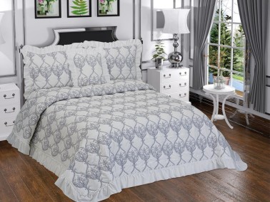 Sure Chenille Bedspread Set, Coverlet 260x260 with Pillowcase, Jacquard Fabric, Full Size, Double Size Gray - Thumbnail