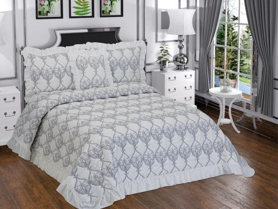 Sure Chenille Bedspread Set, Coverlet 260x260 with Pillowcase, Jacquard Fabric, Full Size, Double Size Gray