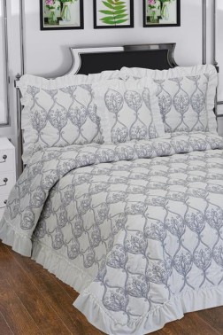 Sure Chenille Bedspread Set, Coverlet 260x260 with Pillowcase, Jacquard Fabric, Full Size, Double Size Gray - Thumbnail