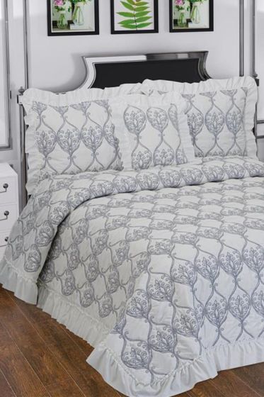 Sure Chenille Bedspread Set, Coverlet 260x260 with Pillowcase, Jacquard Fabric, Full Size, Double Size Gray