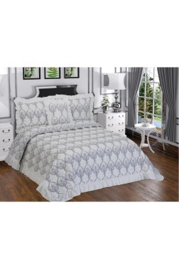 Sure Chenille Bedspread Set, Coverlet 260x260 with Pillowcase, Jacquard Fabric, Full Size, Double Size Gray - Thumbnail