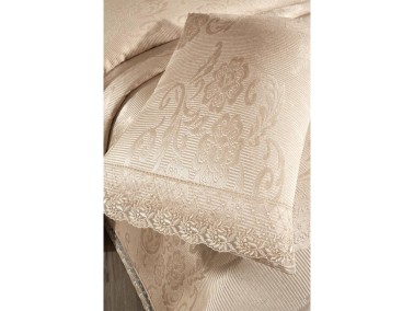 Suzan Bedding Set 3 pcs, Bedspread 250x250 cm, Lace, Double Size Beige - Thumbnail