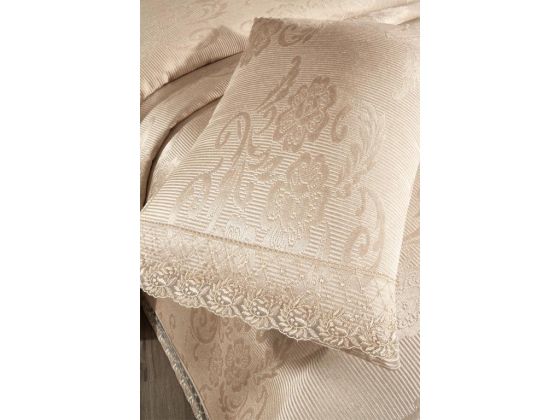 Suzan Bedding Set 3 pcs, Bedspread 250x250 cm, Lace, Double Size Beige