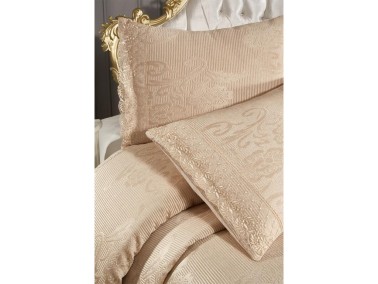 Suzan Bedding Set 3 pcs, Bedspread 250x250 cm, Lace, Double Size Beige - Thumbnail