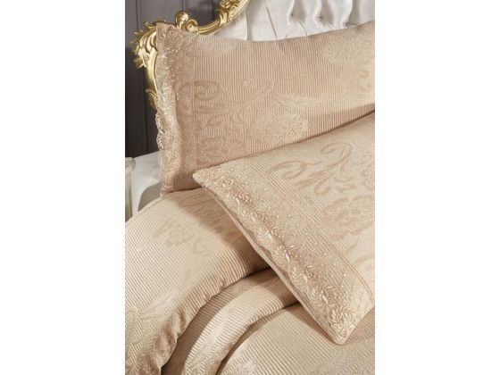Suzan Bedding Set 3 pcs, Bedspread 250x250 cm, Lace, Double Size Beige