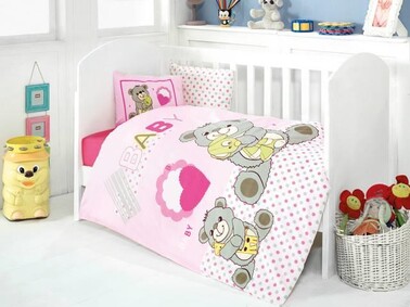 Çeyiz Diyarı - Sweety Bear Baby Duvet Cover Set - Pink Çeyiz Diyarı - Sweety Bear Baby Duvet Cover Set - Pink