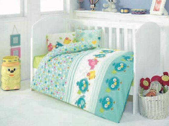 Sweety Birds Baby Duvet Cover Set - Spring Green