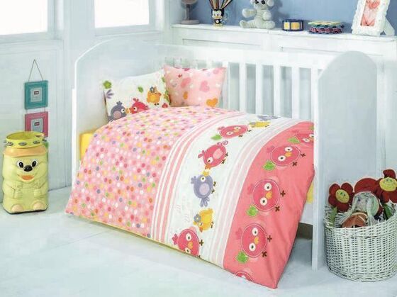 Sweety Birds Baby Duvet Cover Set - Pink