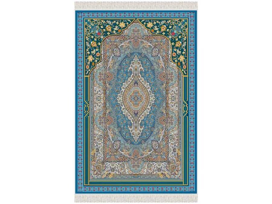 Taqwa Velvet Prayer Rug Blue - Thumbnail