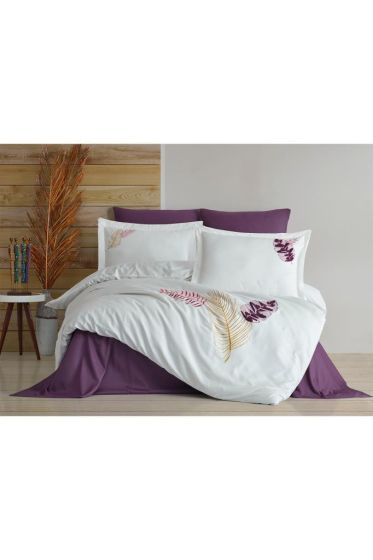 Talia Embroidered 100% Cotton Sateen, Duvet Cover Set, Duvet Cover 200x220, Sheet 240x260, Double Size, Full Size Cream