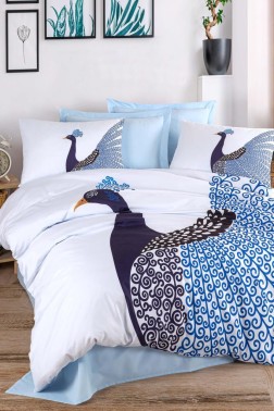 Çeyiz Diyarı - Tavus %100 Cotton King Size Duvet Cover Set, Duvet Cover 200x220, Sheet 240x260, Double Size Çeyiz Diyarı - Tavus %100 Cotton King Size Duvet Cover Set, Duvet Cover 200x220, Sheet 240x260, Double Size