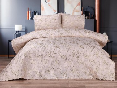 Tiana Double Size Bedspread Set, Coverlet 230x240 with Pillowcase Cappucino - Gold - Thumbnail