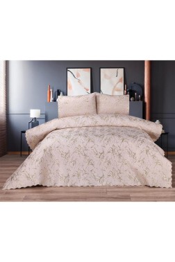Tiana Double Size Bedspread Set, Coverlet 230x240 with Pillowcase Cappucino - Gold - Thumbnail
