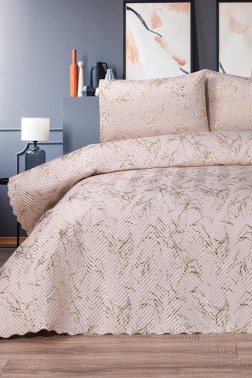 Tiana Double Size Bedspread Set, Coverlet 230x240 with Pillowcase Cappucino - Gold - Thumbnail