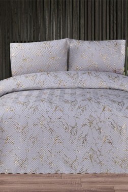Tiana Double Size Bedspread Set, Coverlet 230x240 with Pillowcase Gray - Gold - Thumbnail