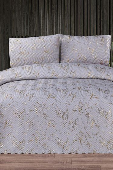 Tiana Double Size Bedspread Set, Coverlet 230x240 with Pillowcase Gray - Gold