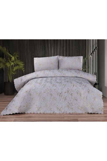 Tiana Double Size Bedspread Set, Coverlet 230x240 with Pillowcase Gray - Gold