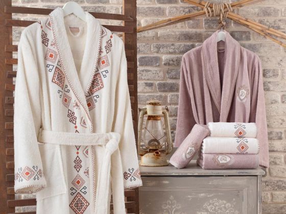 Tilbe Bamboo Bathrobe Set Cream Tile