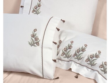 Tina Embroidered Duvet Cover Set Beige - Thumbnail