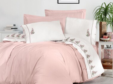 Tina Embroidered Duvet Cover Set Powder - Thumbnail