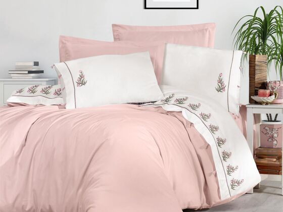 Tina Embroidered Duvet Cover Set Powder