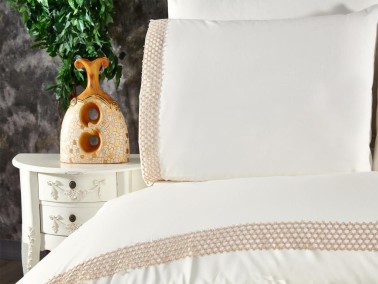 Tomira Bedding Set 6 Pcs, Duvet Cover, Bed Sheet, Pillowcase, Double Size, Self Patterned, Wedding, Cream Beige - Thumbnail