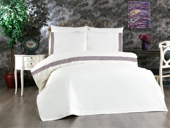 Tomira Bedding Set 6 Pcs, Duvet Cover, Bed Sheet, Pillowcase, Double Size, Self Patterned, Wedding, Cream Plum