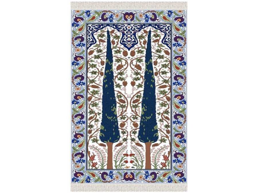 Bud Velvet Prayer Rug Blue - Thumbnail