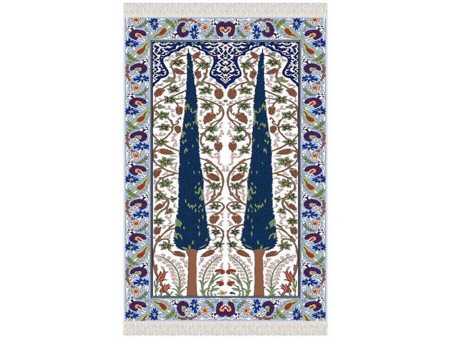 Bud Velvet Prayer Rug Blue - Thumbnail