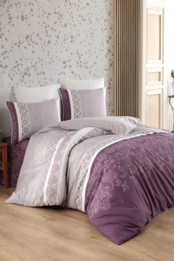 Tonya Bedding Set 3 Pcs, Duvet Cover 160x200, Sheet 160x240, Pillowcase, Single Size, Self Patterned, Queen Bed Daily use - Thumbnail