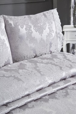 Topkapi Chenille Bedspread Set, Coverlet 235x250 with Pillowcase, Jacquard Fabric, Full Size, Double Size Gray - Thumbnail