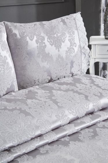 Topkapi Chenille Bedspread Set, Coverlet 235x250 with Pillowcase, Jacquard Fabric, Full Size, Double Size Gray