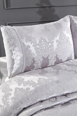 Topkapi Chenille Bedspread Set, Coverlet 235x250 with Pillowcase, Jacquard Fabric, Full Size, Double Size Gray - Thumbnail