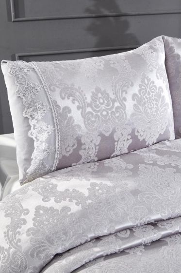 Topkapi Chenille Bedspread Set, Coverlet 235x250 with Pillowcase, Jacquard Fabric, Full Size, Double Size Gray