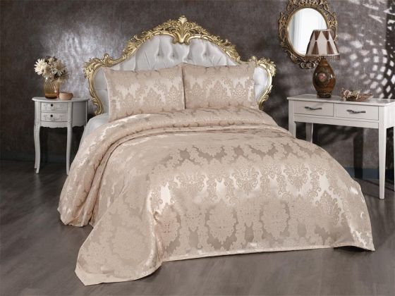 Toprak Jacquard Chenille Bedspread Beige