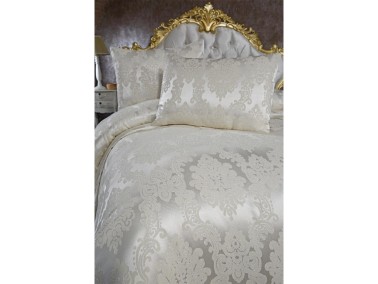 Toprak Jacquard Chenille Bedspread Cream - Thumbnail