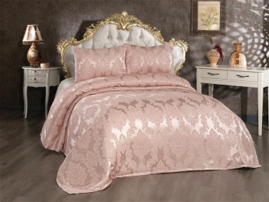 Toprak Jacquard Chenille Bedspread Pink - Thumbnail