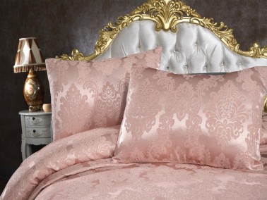 Toprak Jacquard Chenille Bedspread Pink - Thumbnail