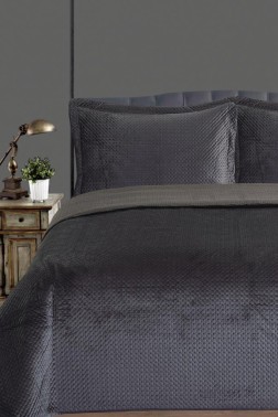 Toskana Bedspread Set, Coverlet 240x260 cm with Pillowcase, Full Size, Full Bed, Double Size, Plush Fabric Antrachite - Thumbnail